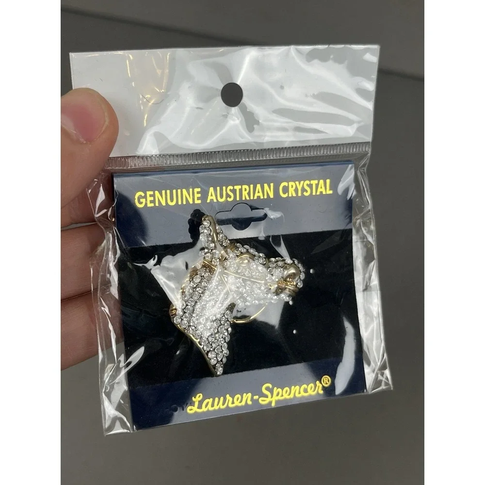 NEW Lauren Spencer Horse Head Equestrian Brooch Austrian Crystal Rhinestone Pin - Picture 2 of 6